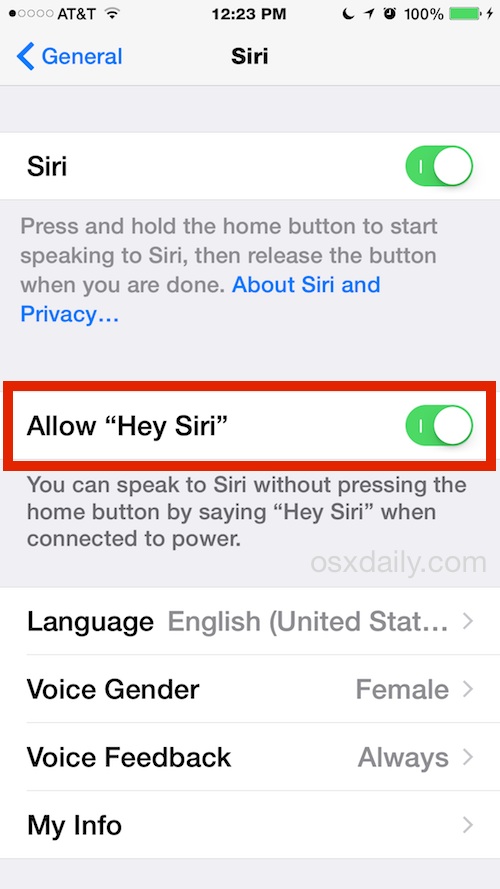 Enable Siri voice commands with Hey Siri