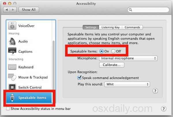 Enable Speakable Items in Mac OS X