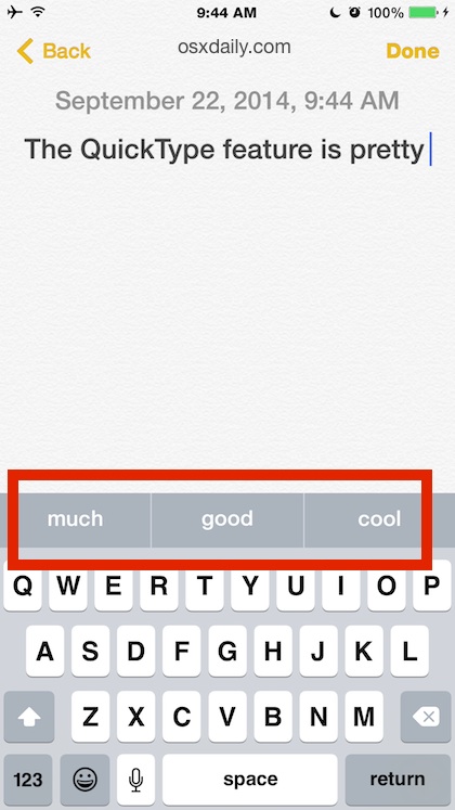 QuickType bar in iOS keyboard