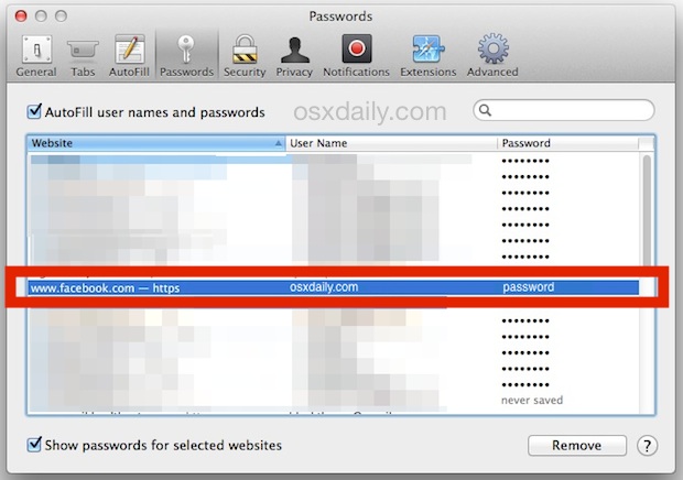 Show password for a website in Safari for Mac 