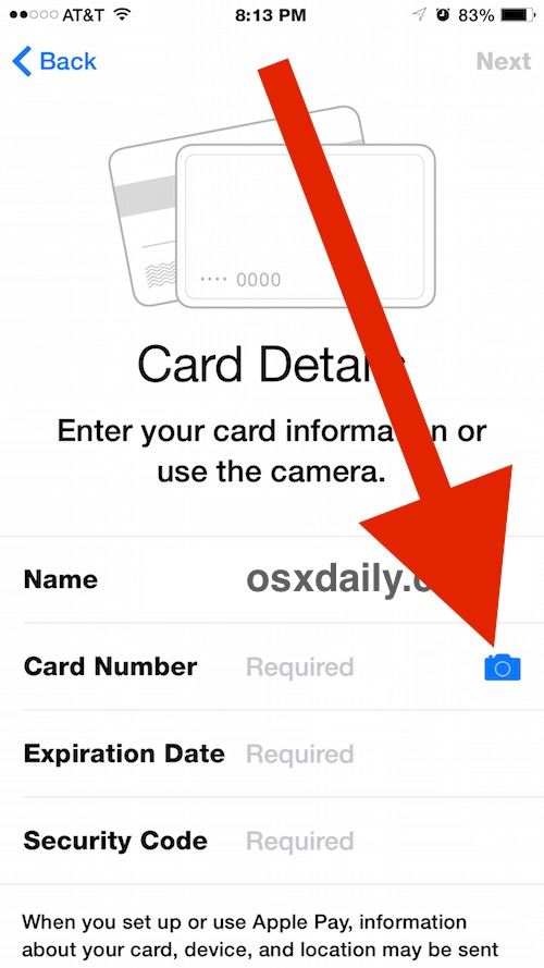 Autofill the Apple Pay credit card details with camera