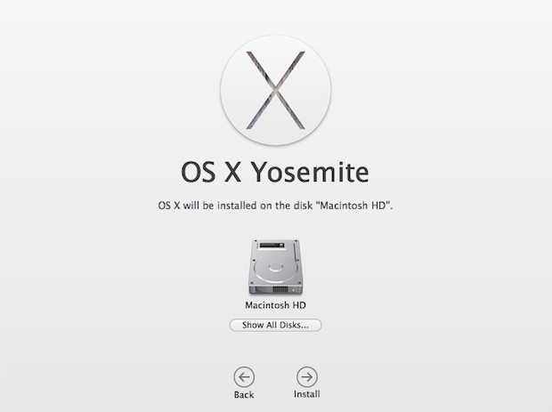 Beginning the clean install of Yosemite on a Mac