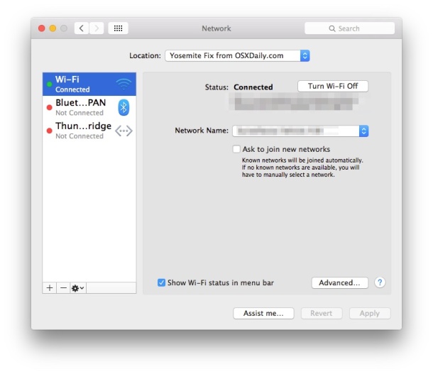 Make a new Network Location in OS X 10.10.1