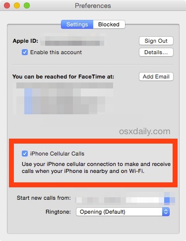 Disable iPhone cellular calls from ringing on the Mac