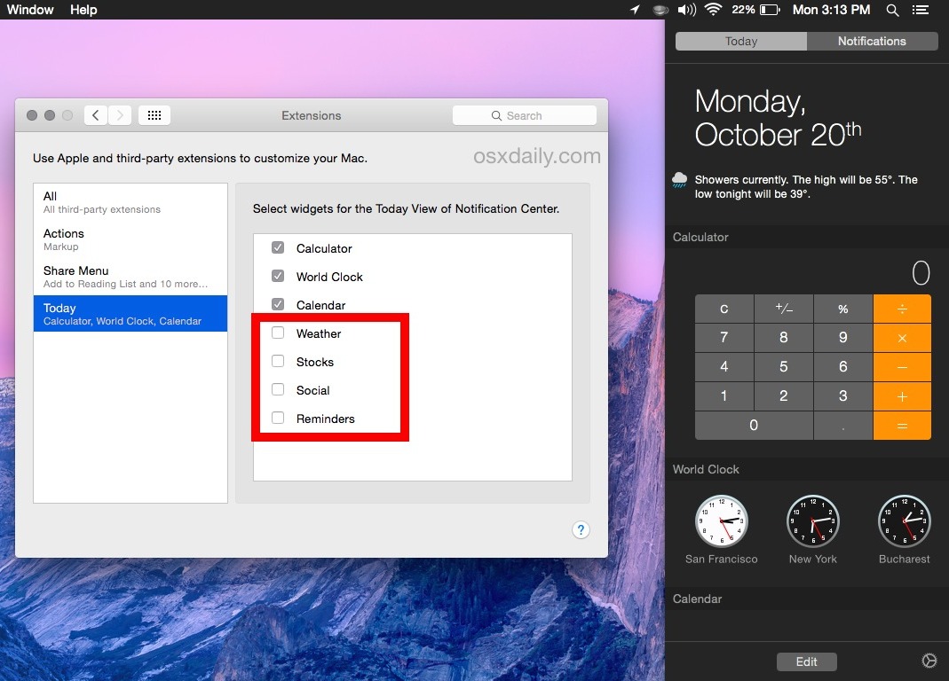 Disable unnecessary extensions and widgets in Yosemite to speed things up
