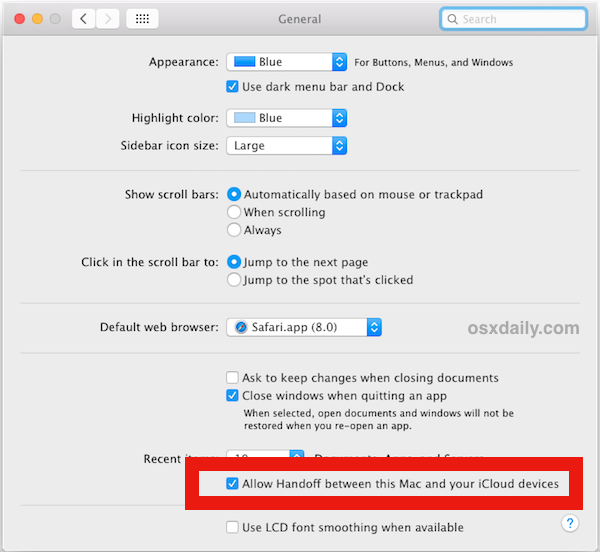 Enable Handoff in Mac OS X