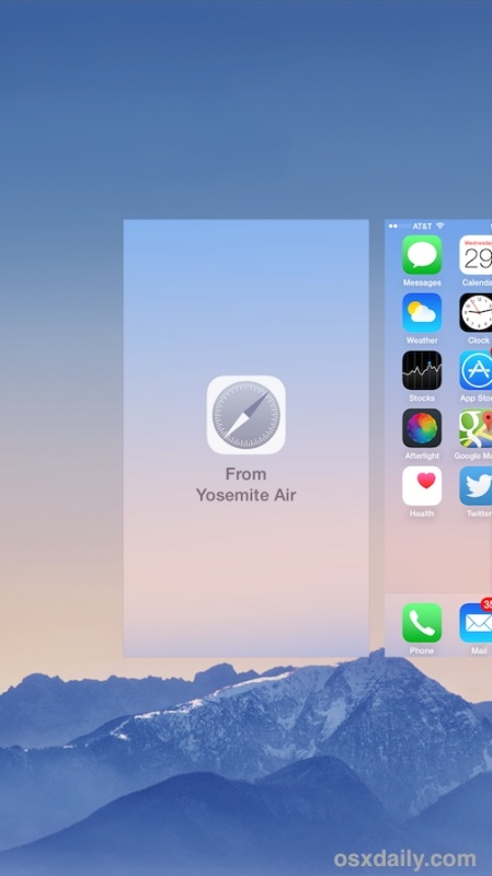 Handoff shown on the multitasking screen of iOS