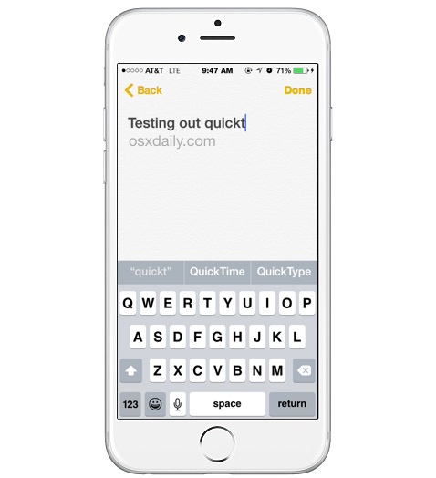 QuickType keyboard on iPhone