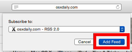 Confirm your RSS subscription to Safari