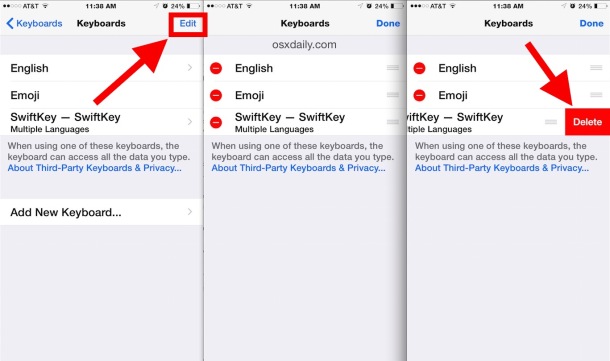 Delete a keyboard from iPhone Settings