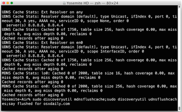 Flush DNS Cache in OS X