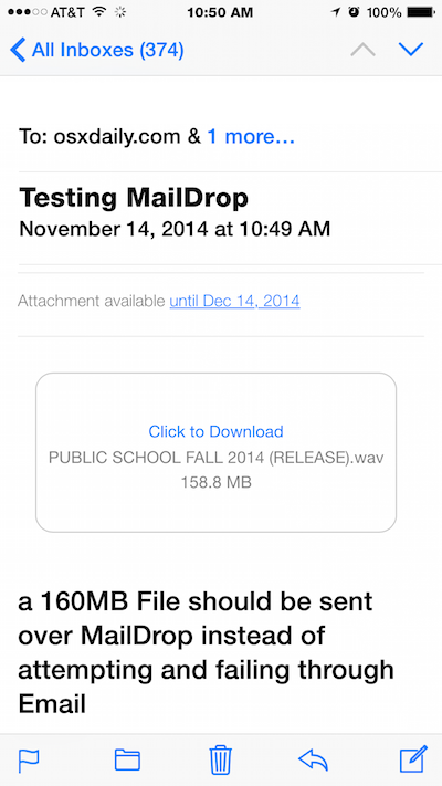 Mail Drop in email for iOS