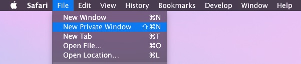 New private browsing window in Safari for Mac OS X