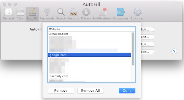 Removing and updating autofill information in Safari 