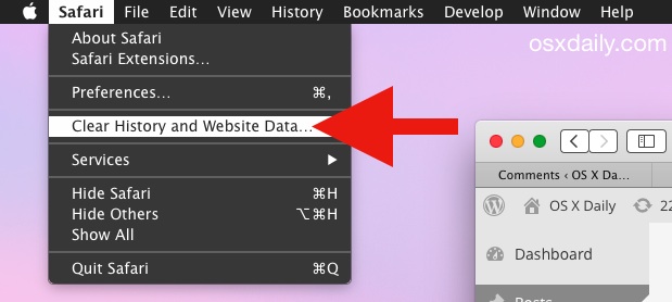 Safari Clear History and Website Data in Mac OS X
