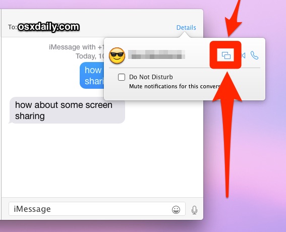 Start or Request Screen Sharing in OS X Messages app