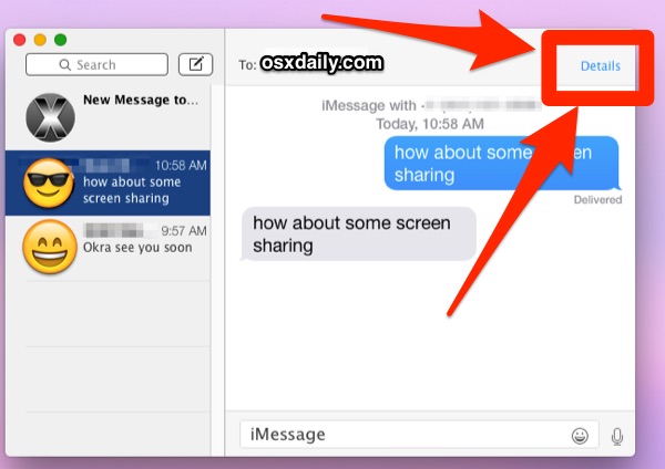 Start Screen Sharing from Messages in OS X