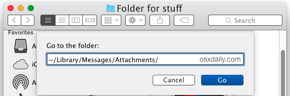 The raw attachments file folder for Messages app on the Mac