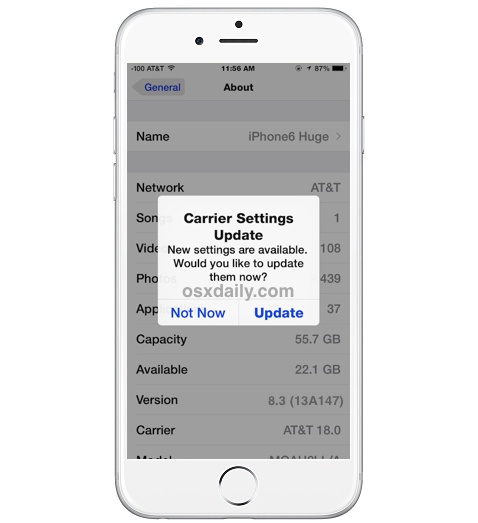 iPhone Carrier Settings Update available