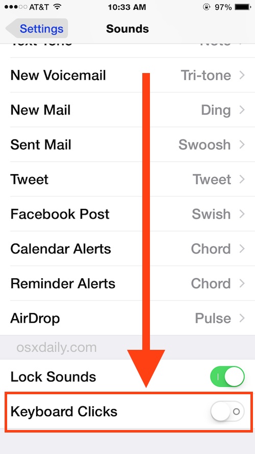Keyboard click sounds in iOS Settings