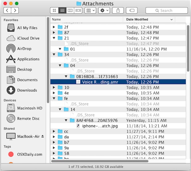 Messages attachments folder in Mac OS X