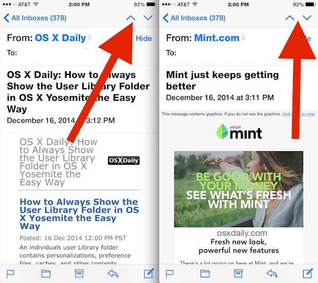 Navigate to next and previous emails in Mail for iOS