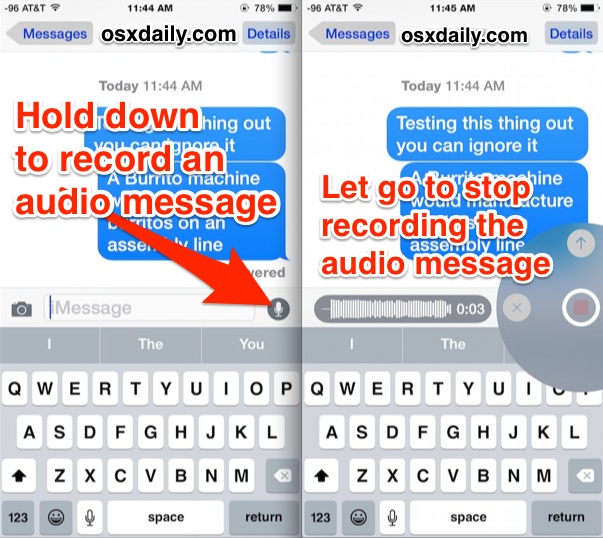 Record an audio message in iOS