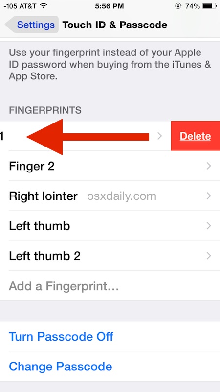 How to Remove a Fingerprint from Touch ID in iOS Settings