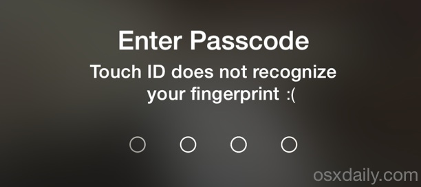 Touch ID does not recognize your fingerprint, enter passcode