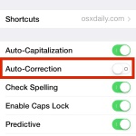 Disable Auto-Correction in iOS Settings as seen on the iPhone