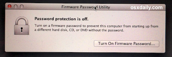 Disable firmware password in Mac OS X