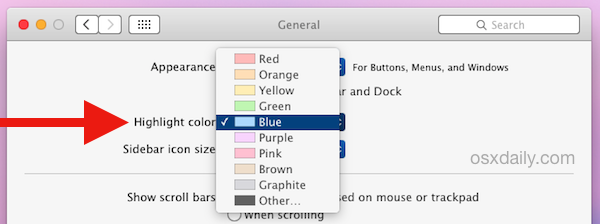 Highlight color options in Mac OS X