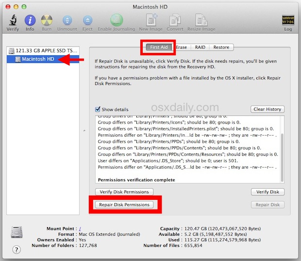 Восстановить права доступа к диску в Mac OS X