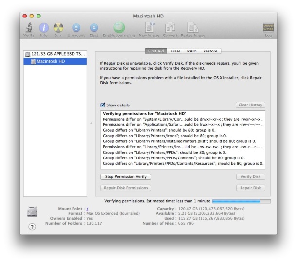 Восстановление прав доступа к диску на Mac с помощью Дисковой утилиты в OS X