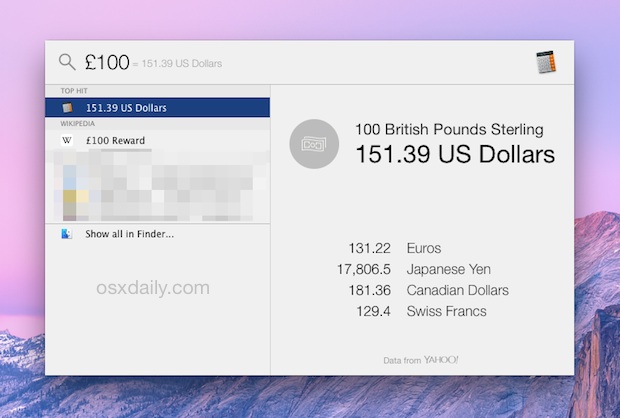 Get Exchange Rates & Convert Currency with Spotlight in Mac OS X | OSXDaily