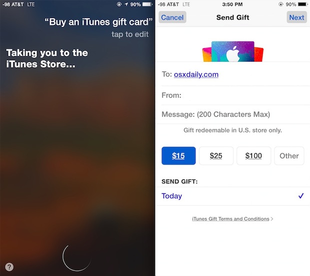 Buy iTunes Gift Card from Siri