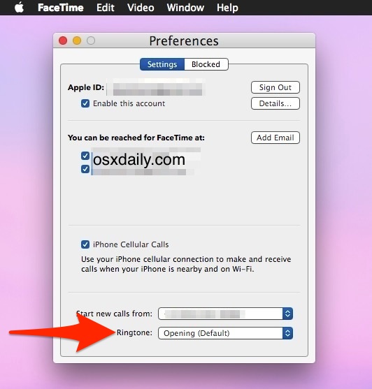 Изменить звук рингтона FaceTime в Mac OS X
