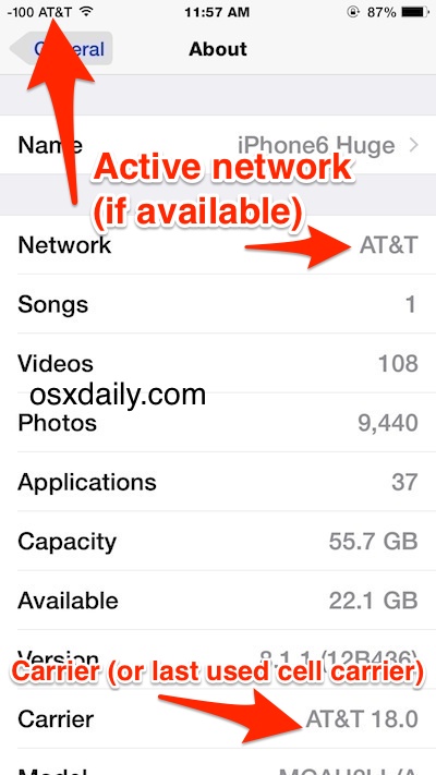 Check iPhone carrier use and active network