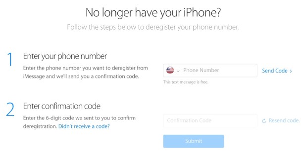 Detach iMessage from a phone number using a web form