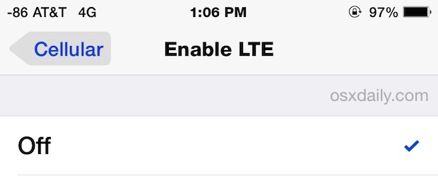 Disable LTE on iPhone