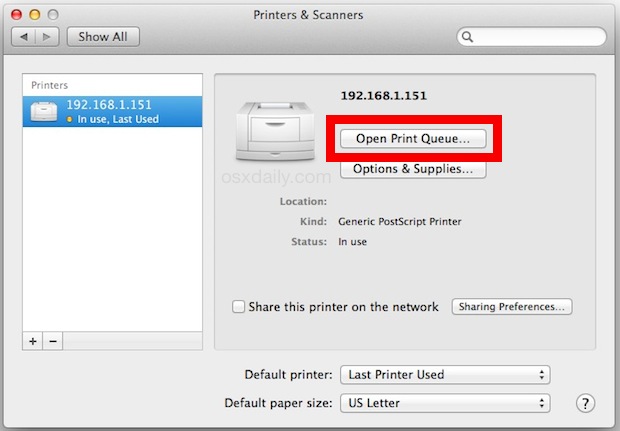Open the Print Queue in Mac OS X