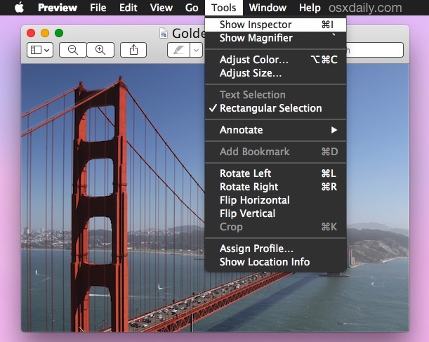 Show the photo inspector tool to view GPS exif