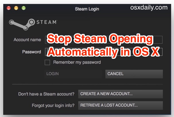 Stop Steam opening automatically in Mac OS X