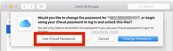 Choose to Use the iCloud Password for logging into Mac and unlocking Mac at OS X Login windows