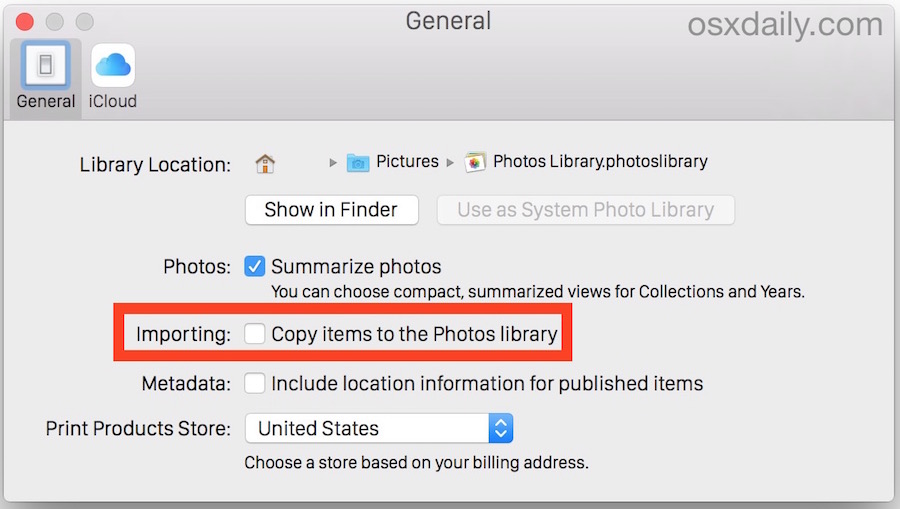 Disable Photos App Importing feature to stop copying images to Photos Library in OS X