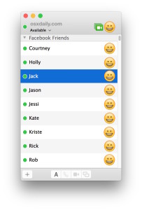 Facebook Messenger friends buddy list in Messages app of OS X