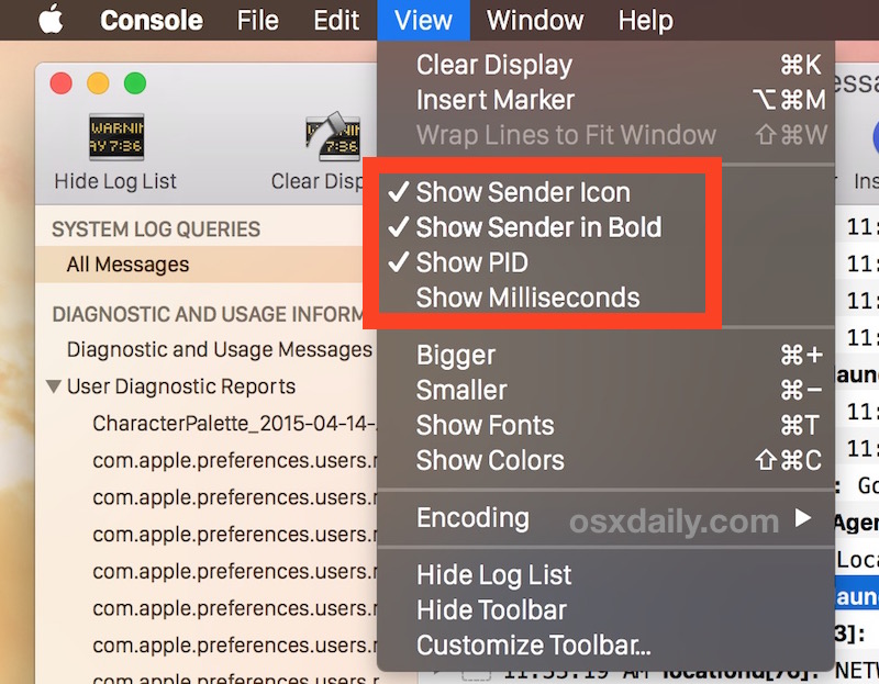 Make Console easy to scan and read in Mac OS X