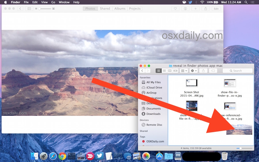 Save a picture file to Finder from Photos app of Mac OS X