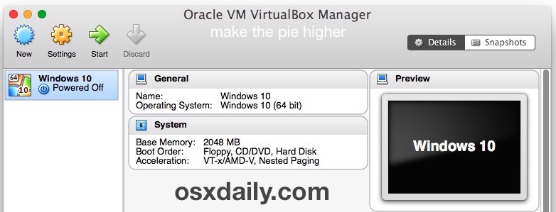 VirtualBox manager
