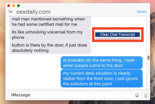 Clear Chat Transcript in Mac Messages app